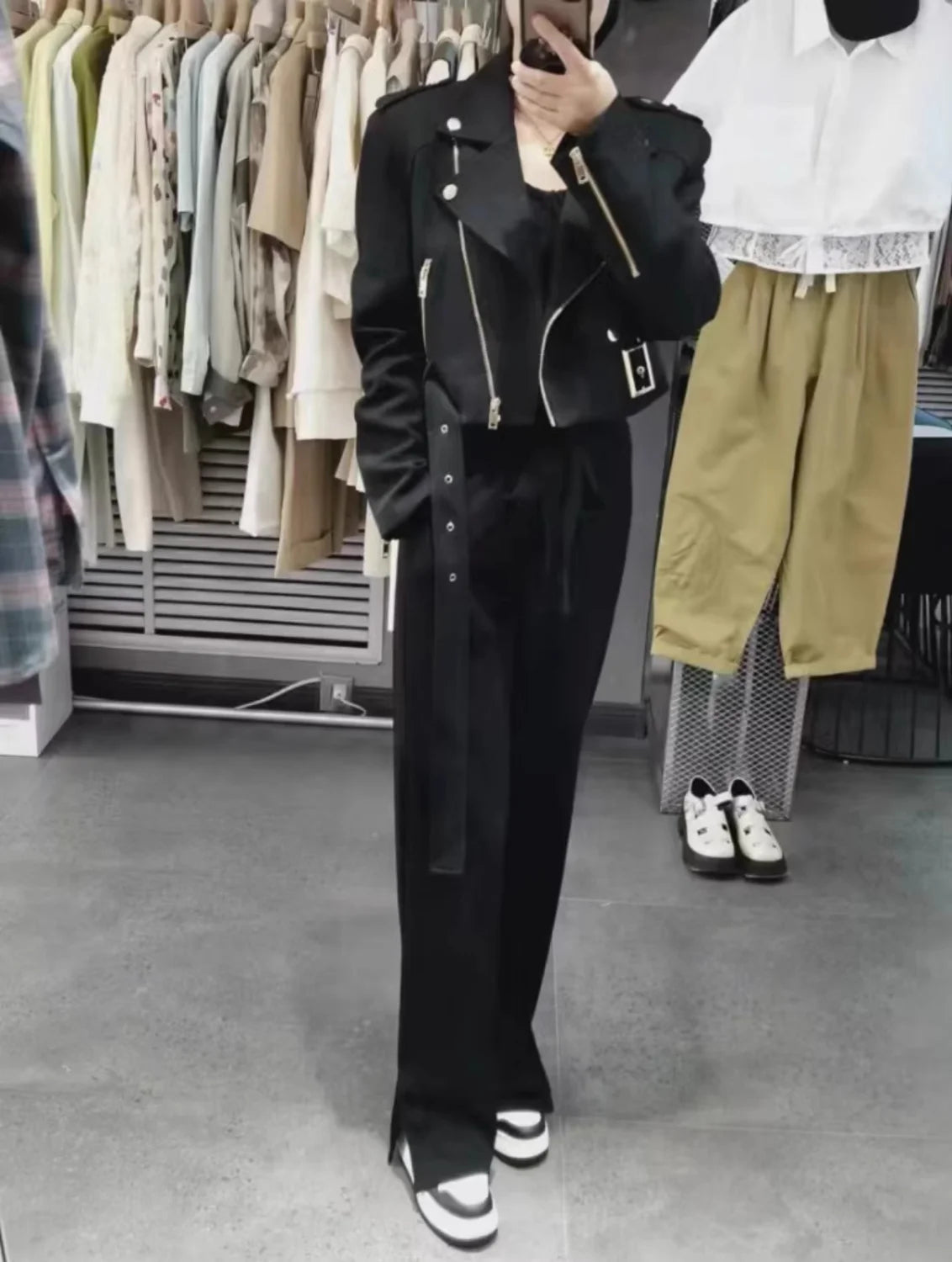 Korean version of the long-sleeved motorcycle jacket jacket women's spring and autumn new fashion temperament Joker suit collar