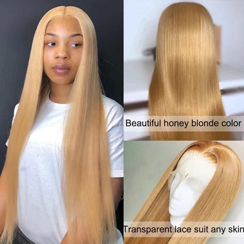 Honey Blonde Lace Front Wigs Human Hair #27 Colored Brazilian Straight Lace Frontal Wigs 13X4 HD Lace Front Human Hair Wigs