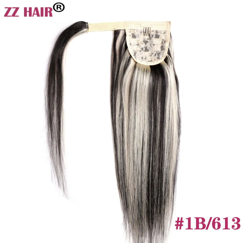 ZZHAIR 100% Human Hair Extensions 16"-26" Magic Wrap Around Ponytail 100g Clip In  Machine Made Remy Horsetail Stragiht