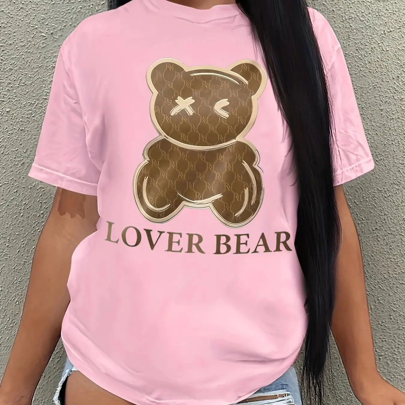 Women's T-shirt casual black short sleeved printed loose top design clothes