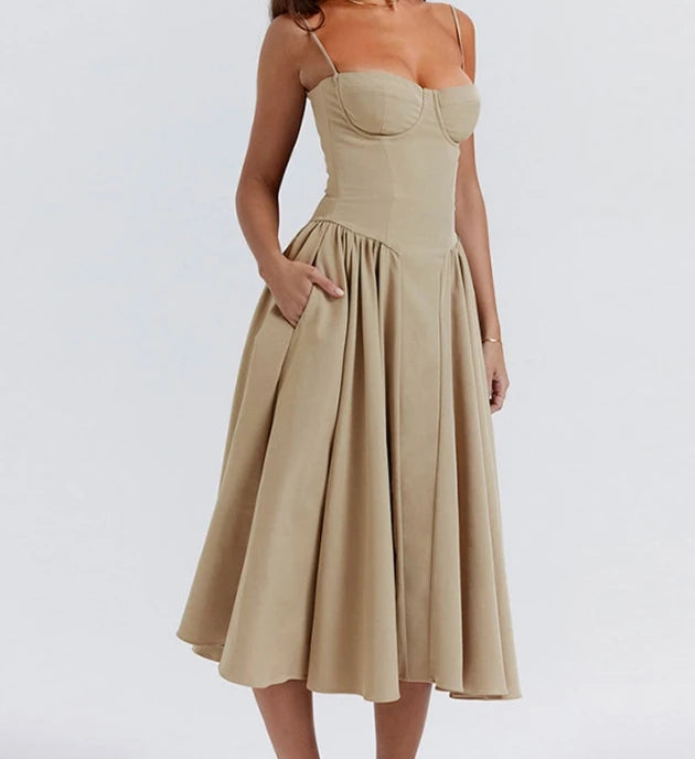 Women's Dress 2025 Spring Summer Latest Solid Color French Elegant Retro Style Dopamine Dressing Strap Maxi Dress Long Skirt