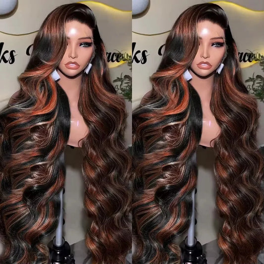 Mossily 250 Density 30 Inch Body Wave Highlight Wig Human Hair 1B/30 Black Brown Highlight 13x6 HD Lace Frontal Wig Human Hair