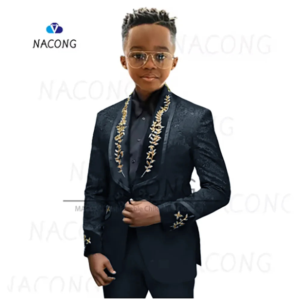 Boys Suit Classic Jacquard Embroidered Tuxedo For 2-16 Years Old For Weddings And Celebrations