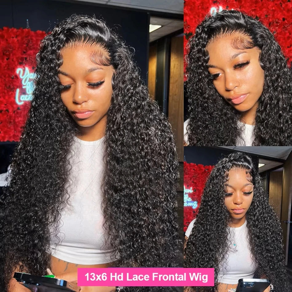 250 Density Brazilian 13x6 HD Lace Front Human Hair Wigs 30 40 Inch Deep Wave 13x4 Curly Lace Frontal Wig For Black Women
