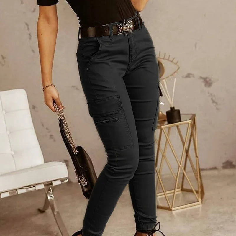 New Fashion Cotton Solid Color Pants Women Sexy Women Pants Casual Green Pocket Belt Trousers Women Blusas De Mujer CK5502