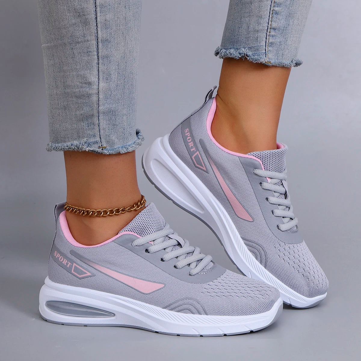 Spring new women's sports shoes, fashionable, breathable, lightweight, non-slip, wear-resistant, casual sports shoes, flat shoes