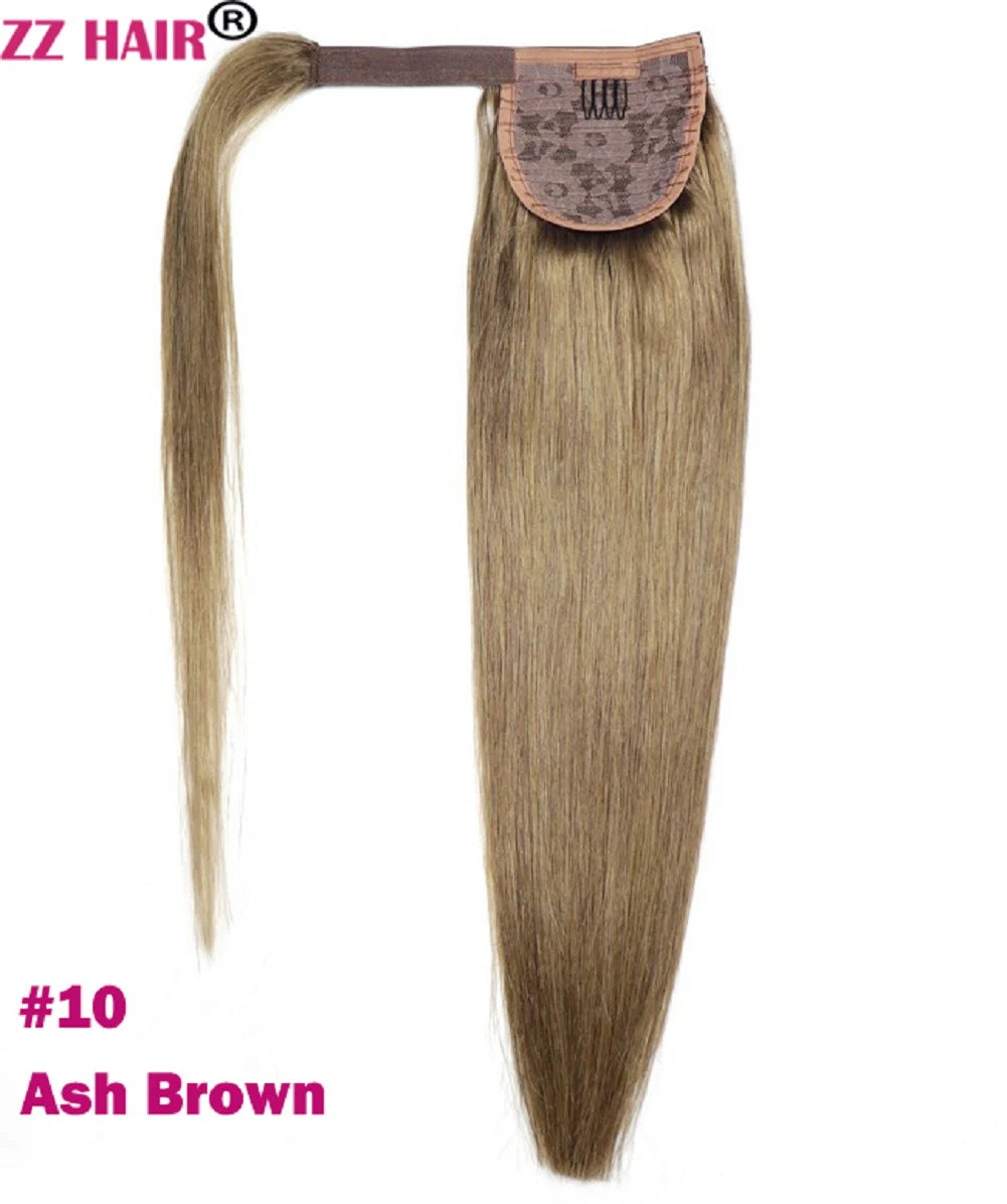 ZZHAIR 100% Human Hair Extensions 16"-26" Magic Wrap Around Ponytail 100g Clip In  Machine Made Remy Horsetail Stragiht